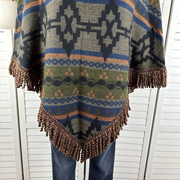 Kenny Brand Fringe Poncho‎ Southwestern Aztec Tapestry Pullover One Size $224 - Picture 4 of 9